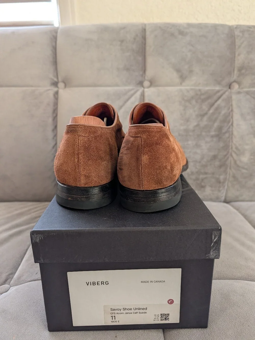 Viberg Savoy Unlined Acorn Janus Suede 11E Leather Sole 1905 Last